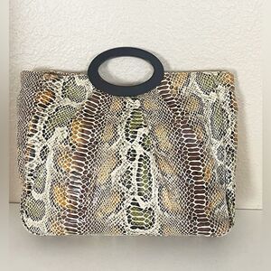 Vintage Sondra Roberts Brown and Black clutch purse with Exotic Snakeskin Print